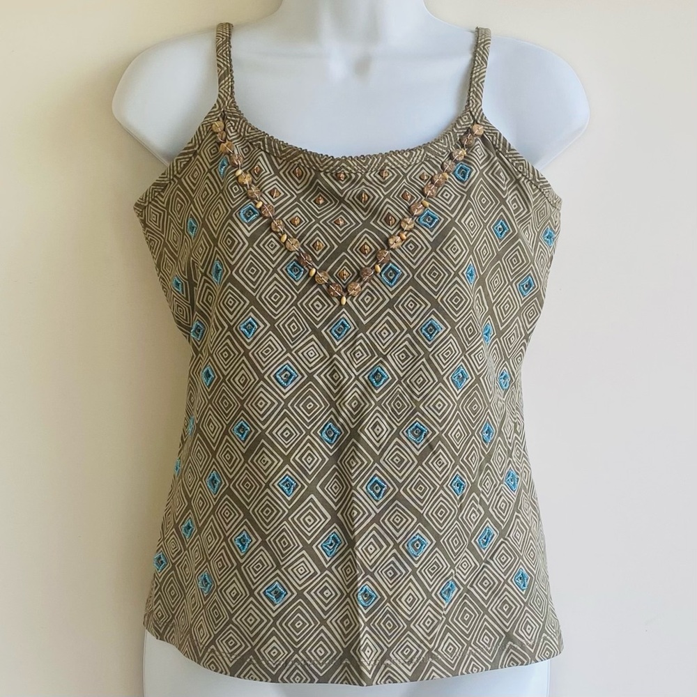Susan Lawrence Brown and Blue Geometric Camisole